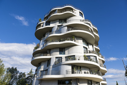 France, Hérault (34), Montpellier, immeuble de logements Folie Divine réalisé par l'architecte Farshid Moussavi (FMA)