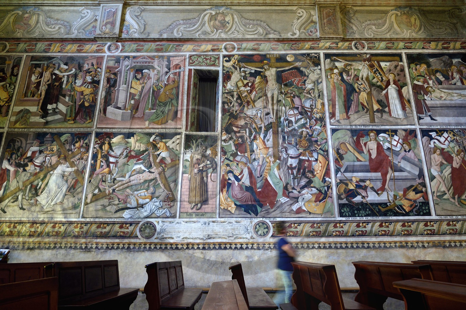 France, Alpes-Maritimes (06), vallée de la Roya, La Brigue, chapelle de Notre-Dame-des-Fontaines, fresques du XVe siècle attribuées à Jean Canavesio, la Crucifixion