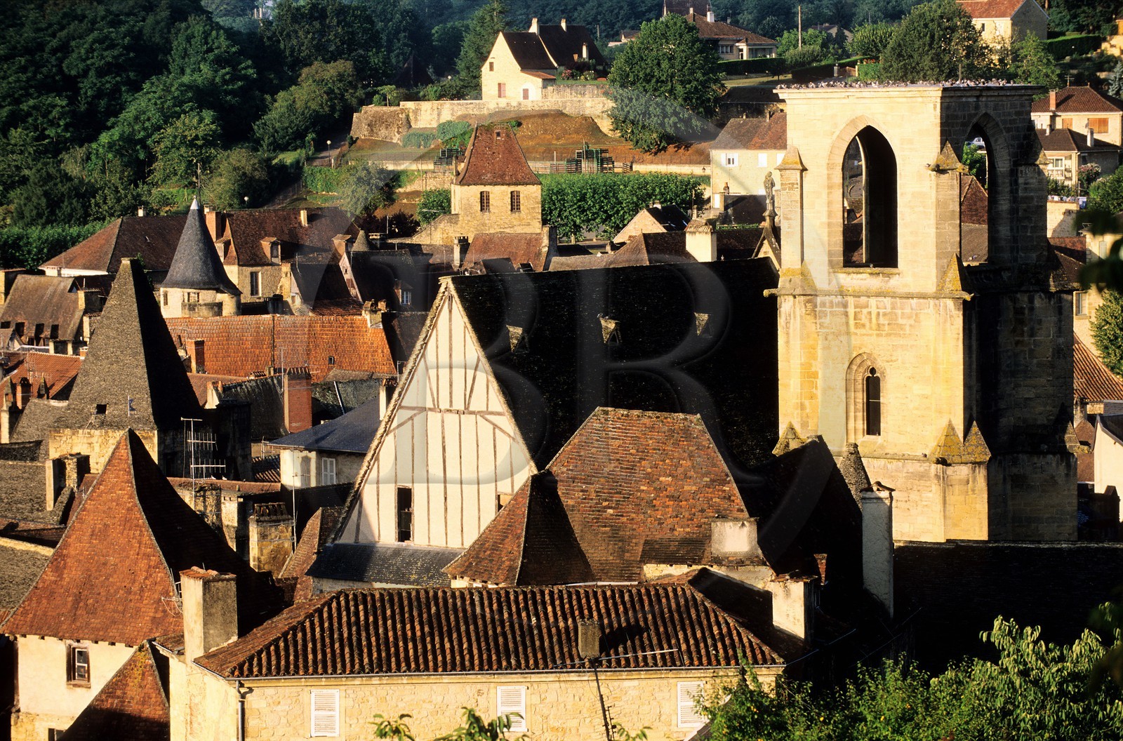 France, Dordogne (24), les toits de Sarlat-la-Canéda et l'ancienne église Sainte-Marie