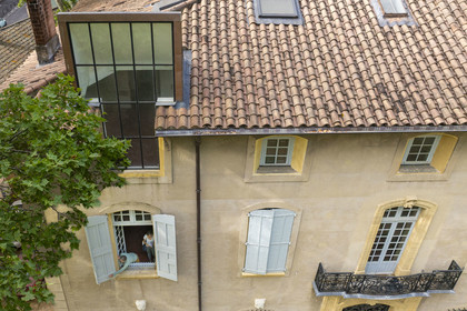 France, Bouches-du-Rhône (13), Aix en Provence, Bastide du Jas de Bouffan, ancienne demeure de Paul Cezanne de 1859 à 1899, en haut à gauche, l'atelier qu'il s'y est fait construire (vue aérienne)
