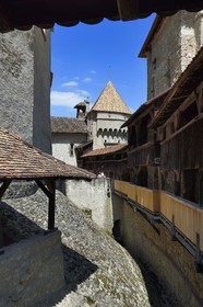 Suisse, Canton de Vaud, Veytaux, chateau Chillon sur les rives du lac Léman, une des quatre cours, la cour de la courtine