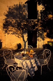 France, Gard (30), table de petit-déjeuner à la maison d' Hôte provençale Le mas de l' amandier