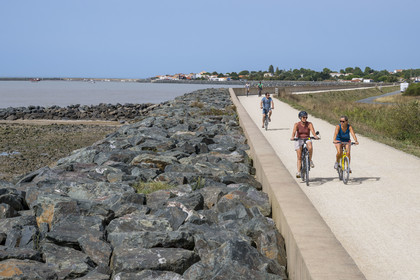 France, Charente-Maritime (17), Yves, piste cyclable de la Vélodyssée en bordure de mer