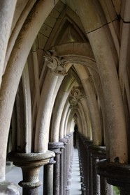 France, Manche (50), l'abbaye du Mont-Saint-Michel, classé Patrimoine Mondial de l'UNESCO, le cloître entre les arcades