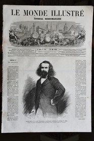 France, Dordogne (24), Périgord Noir, vallée de l'Auvézère, Tourtoirac, musée des Rois d’Araucanie et de Patagonie, l'aventurier Orélie-Antoine de Tounens devenu Orélie-Antoine Ier roi d'Araucanie et de Patagonie, portrait dans le Monde Illustré daté du 10 mai 1862