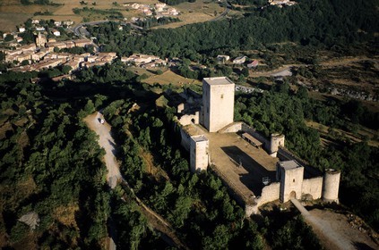 France, Aude (11), le château cathare de Puivert du XIIe siècle (vue aérienne)