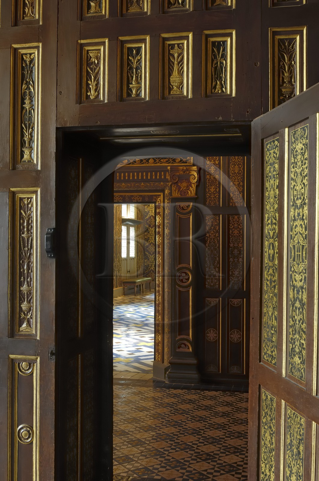 France, Loir-et-Cher (41), vallée de la Loire classée au Patrimoine Mondial de l'UNESCO, Blois, détail du cabinet de la Reine