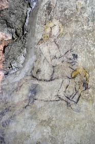 France, Puy-de-Dôme (63), Clermont-Ferrand, cathédrale Notre-Dame de l'Assomption, peintures murales romanes fin XIIe siècle dans une chapelle latérale de la crypte du Xe siècle