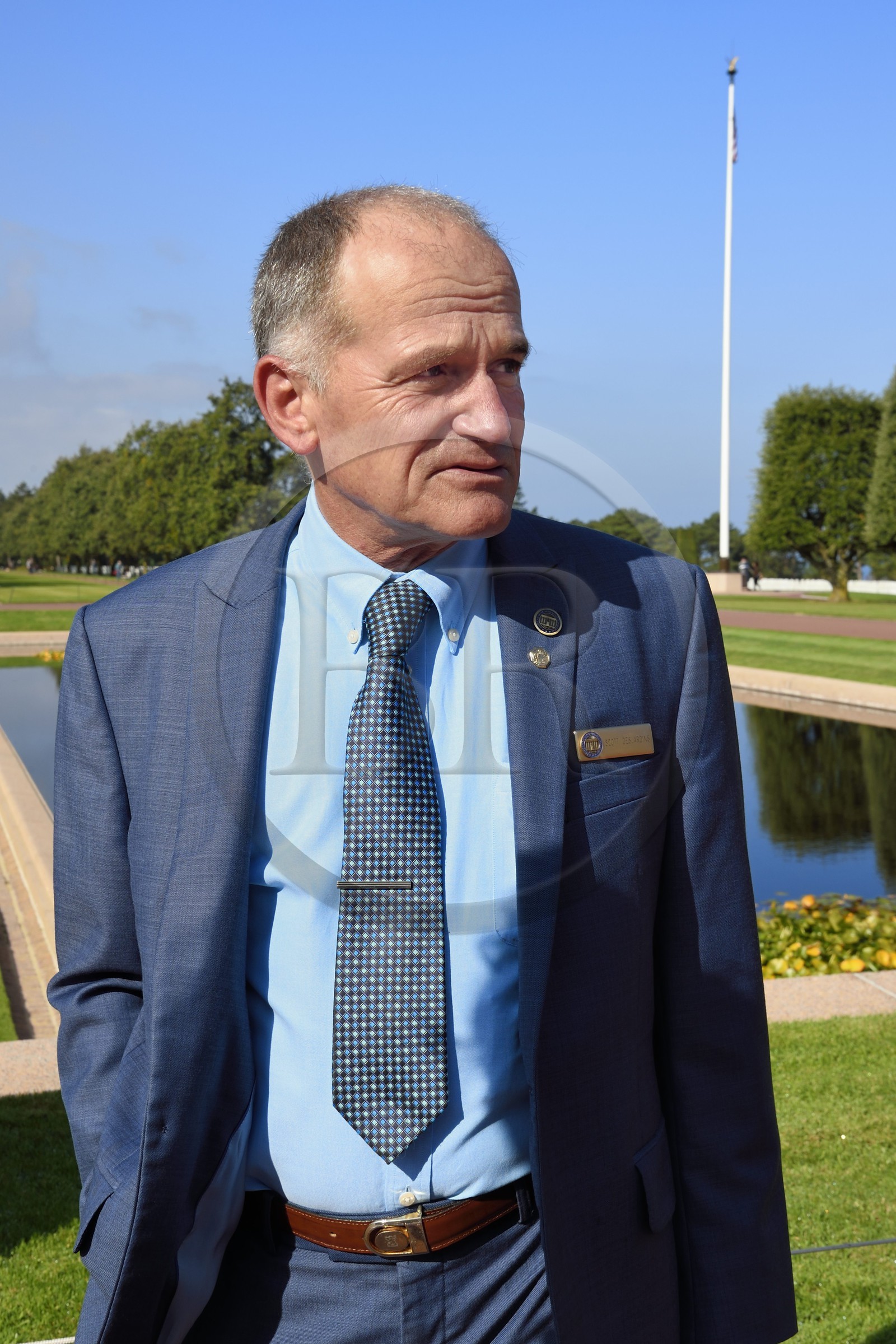France, Calvados (14), Colleville-sur-Mer, plage du débarquement de Omaha Beach, Scott Desjardins, superintendant du cimetière américain