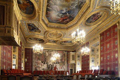 France, Ille-et-Vilaine (35), Rennes, le Palais du parlement de Bretagne aujourd'hui cour d'appel de Rennes, la Grand'Chambre, plafond à caissons conçu par Charles Errard (1656)
