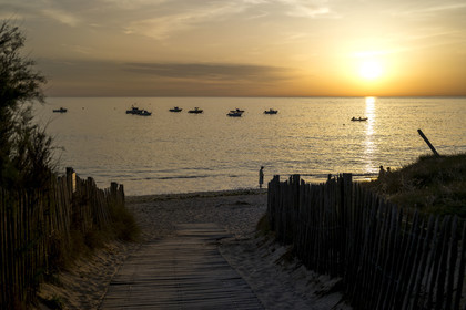 France, Charente-Maritime (17), Ile d'Oléron, Saint-Georges-d'Oléron, plage de Domino au coucher de soleil