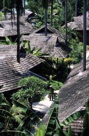 Thaïlande, Archipel de Ko Phi Phi, île de Phi Phi Don, cabanons d'un resort à Ton Sai Bay