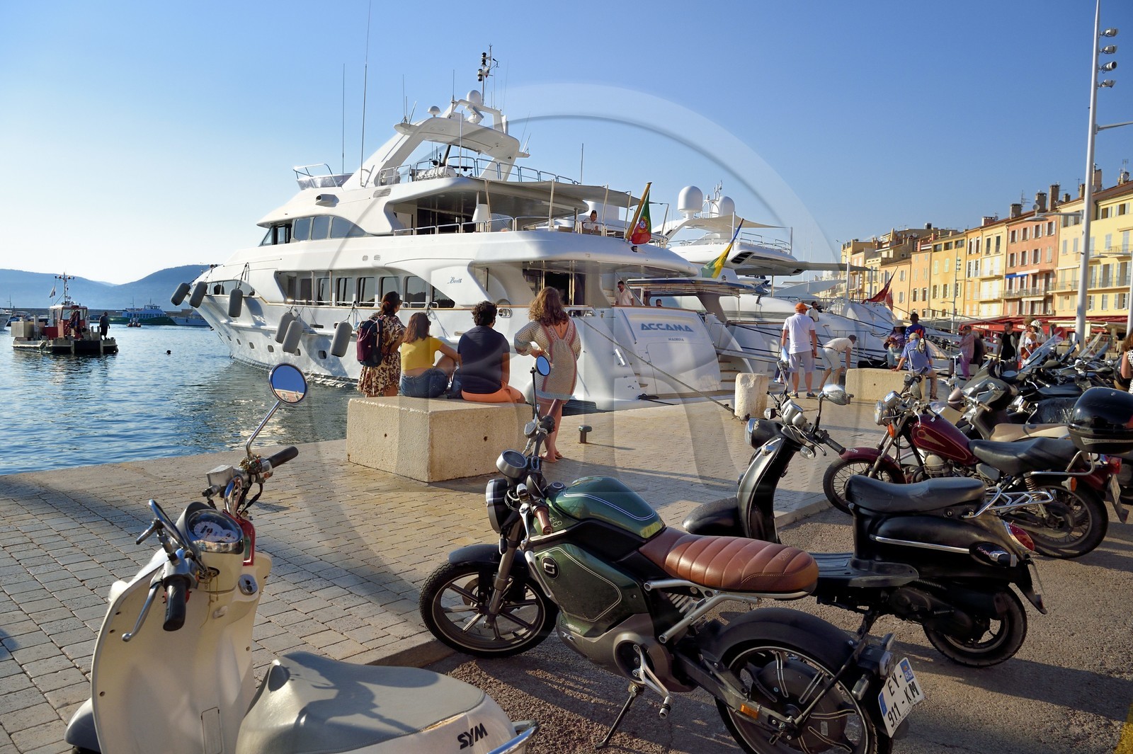 France, Var (83), Saint-Tropez, yacht quai de Suffren sur le port