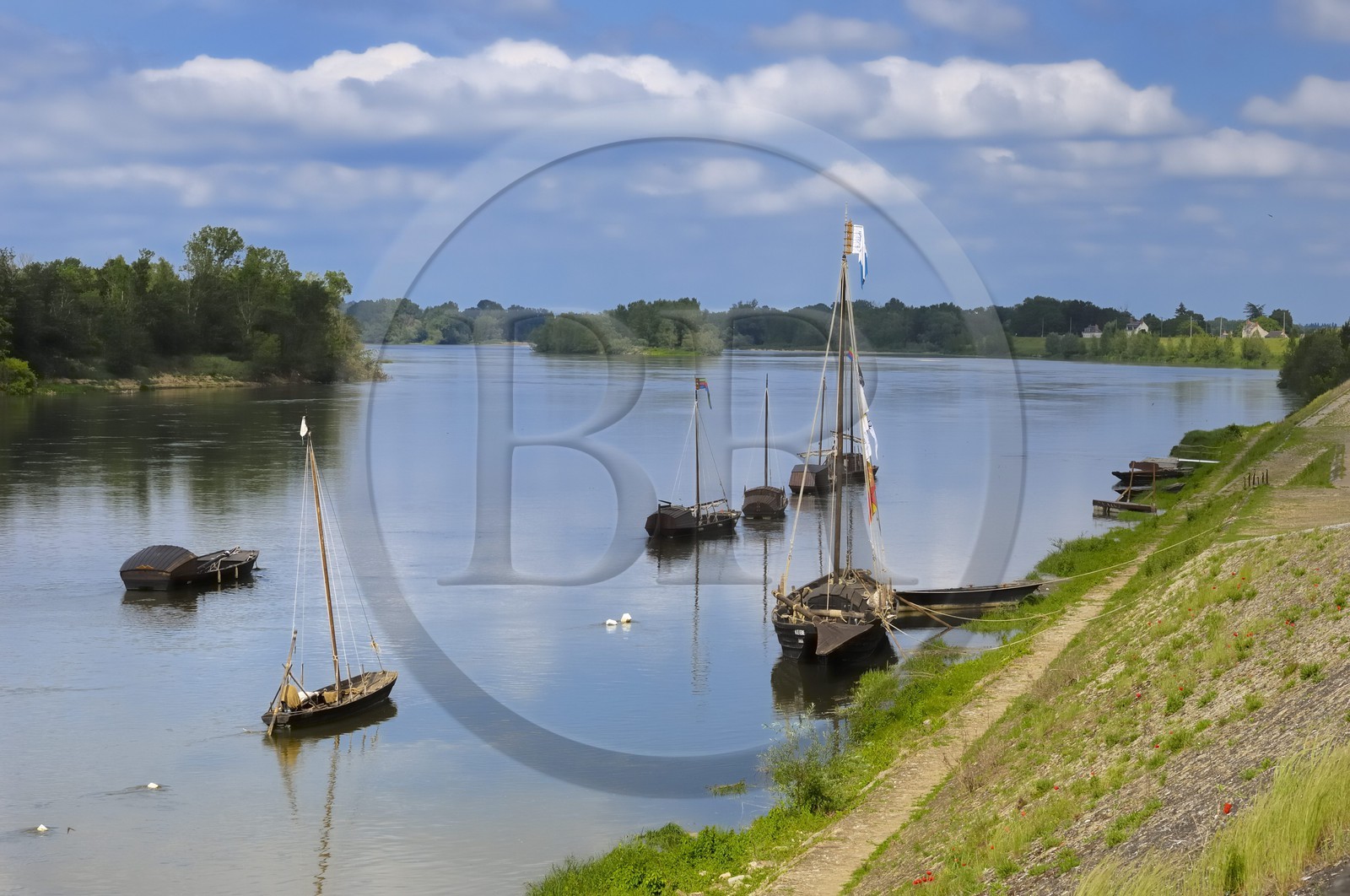 France, Indre et Loire (37), Vallée de la Loire classée Patrimoine Mondial de l' UNESCO, bords de Loire au port de Bréhémont