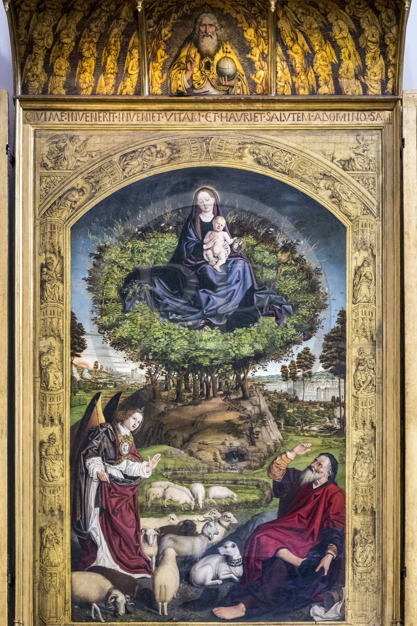France, Bouches-du-Rhône (13), Aix en Provence, Cathedrale Saint Sauveur (XIIe au XVIe siecle), triptyque du Buisson Ardent peint par Nicolas Froment entre 1475 et 1476, commande du Roi René (détail)