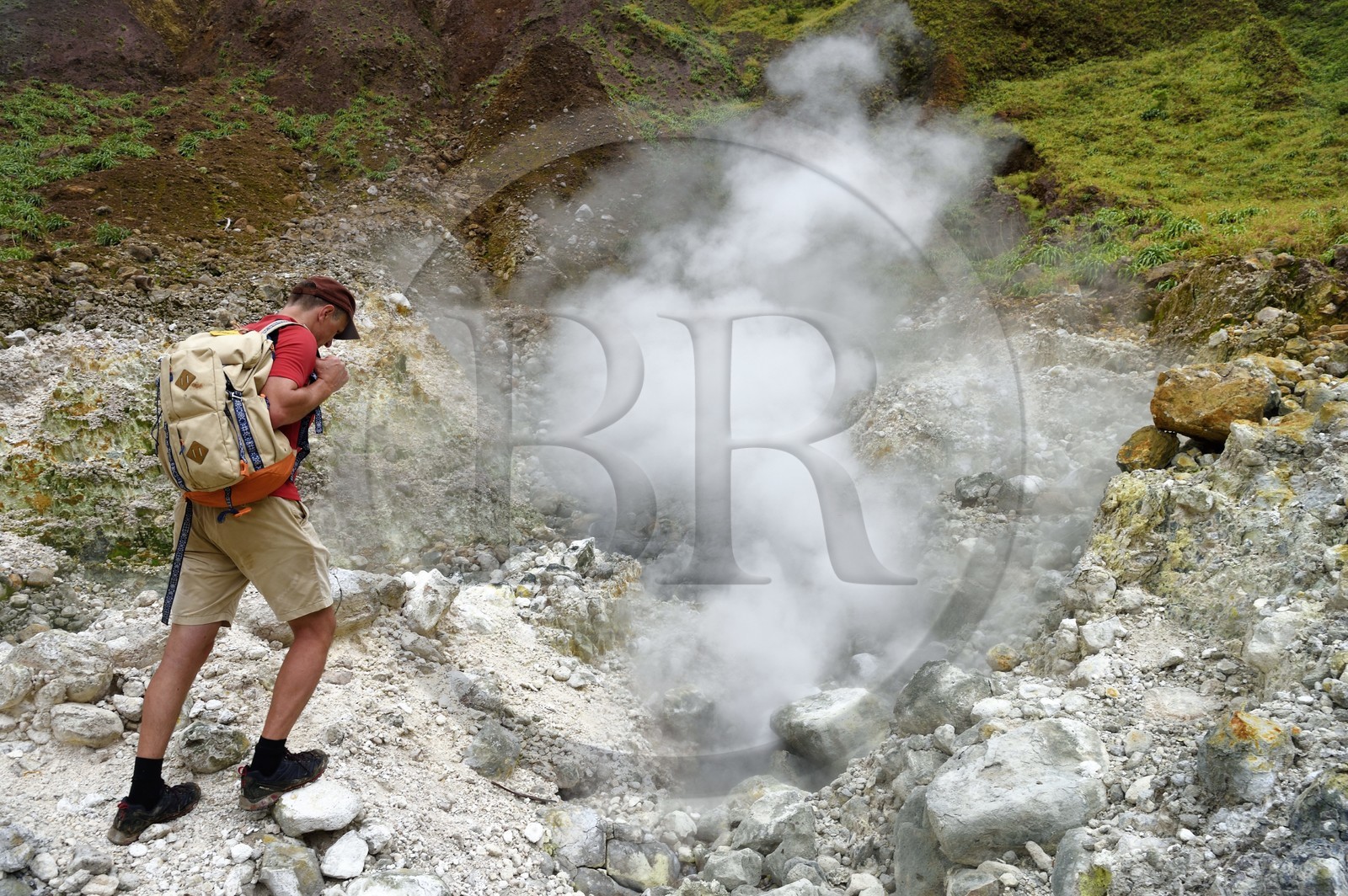 Caraïbes, Ile de la Dominique, Castle Bruce, Parc national du Morne Trois Pitons classé Patrimoine Mondial de l'UNESCO, la Vallée de la Désolation avec fumerolles et sources d'eau chaude, randonnée sur le sentier menant au Boiling Lake