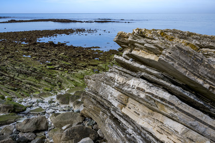 France, Pyrénées-Atlantiques (64), la côte du Pays-Basque, Guéthary, la cote rocheuse, roche de flysch