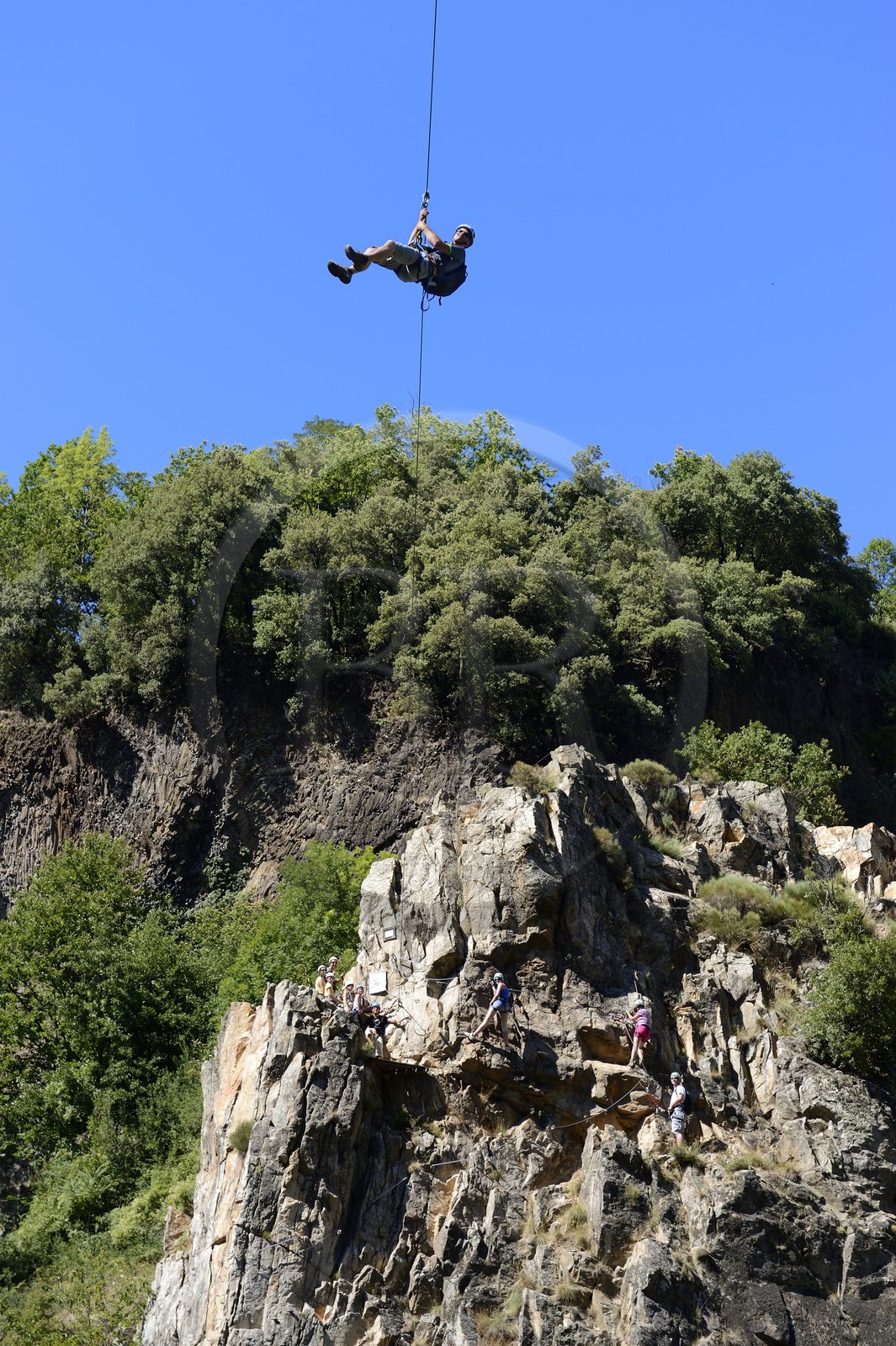 France, Ardèche (07), Parc Naturel Régional des Monts d'Ardèche, Thueyts, la haute-vallée de la rivière Ardèche, La via ferrata du Pont du diable