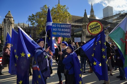 Royaume-Uni, Londres, Cité de Westminster, manifestation contre le Brexit devant le Parlement du Royaume-Uni, drapeau européen