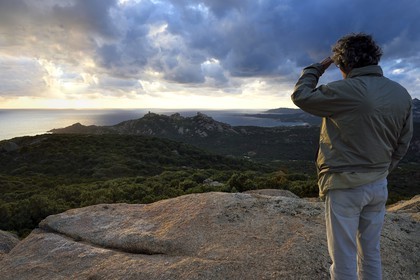 France, Corse-du-Sud (2A), le site naturel de Cala de Roccapina, la tour génoise et le rocher du Lion