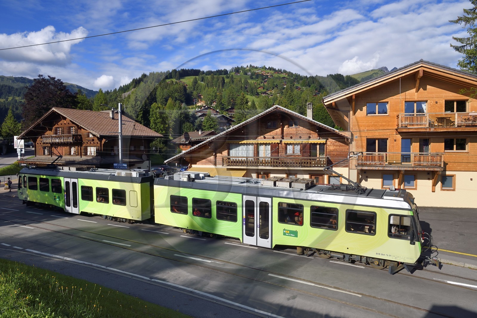 Suisse, canton de Vaud, Gryon-La barboleuse, train allant de Bex dans la vallée à Villars-sur-Ollon en passant par Gryon