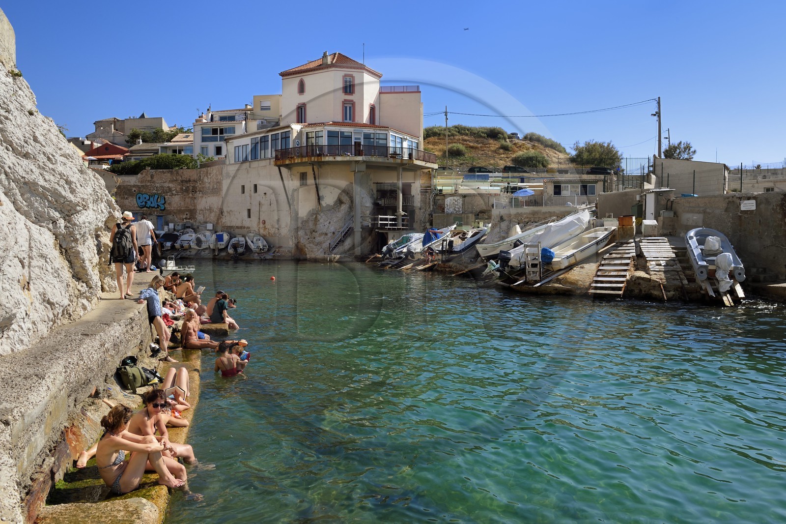 France, Bouches-du-Rhône (13), Marseille, quartier d'Endoume, Malmousque, petit port de l'Anse de Malmousque