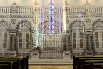 France, Meurthe-et-Moselle (54), Toul, la cathédrale Saint-Etienne, restitution sur bâche du jubé de 1561 détruit à la révolution, haut de 7 mètres et large de 11 mètres