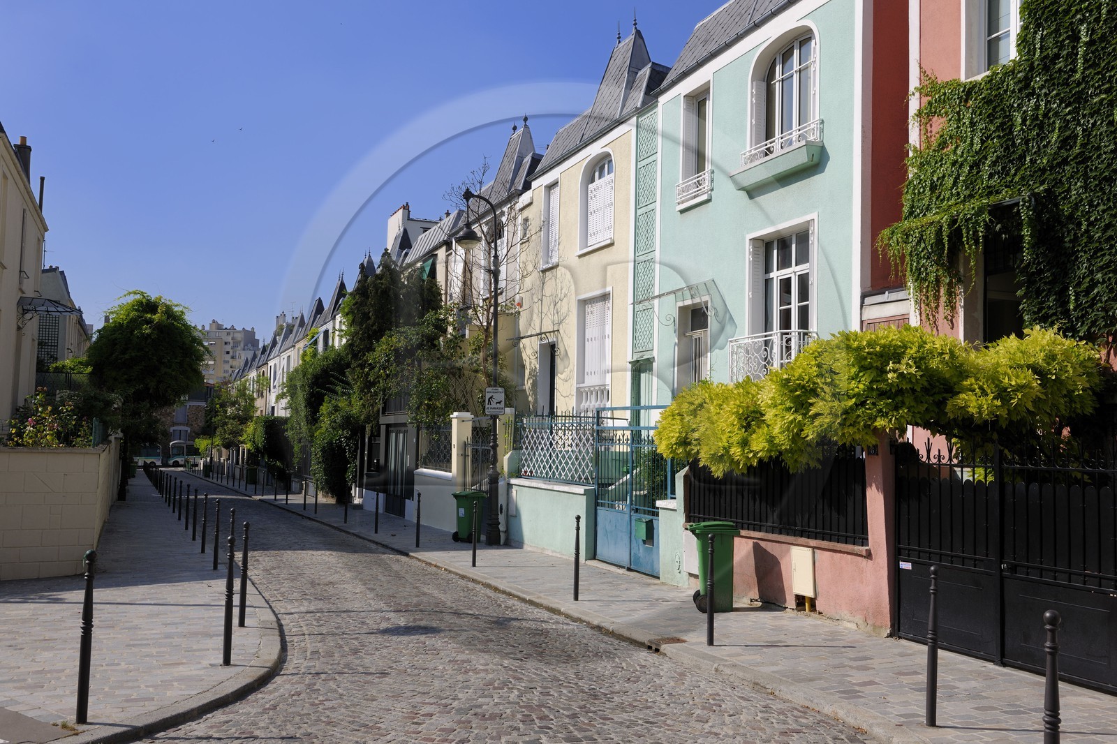 France, Paris (75), quartier de la Butte-aux-Cailles, maisonnettes à l'anglaise de 1921 rue Delafoy (Dieulafoy)