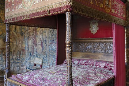 France, Indre-et-Loire (37), château de Chenonceau édifié de 1513 à 1521 de style Renaissance, chambre de Catherine de médicis