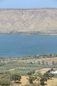 Israel, district Nord, Galilée, Tibériade, les bords du lac de Tibériade et les monts du Golan en arrière plan