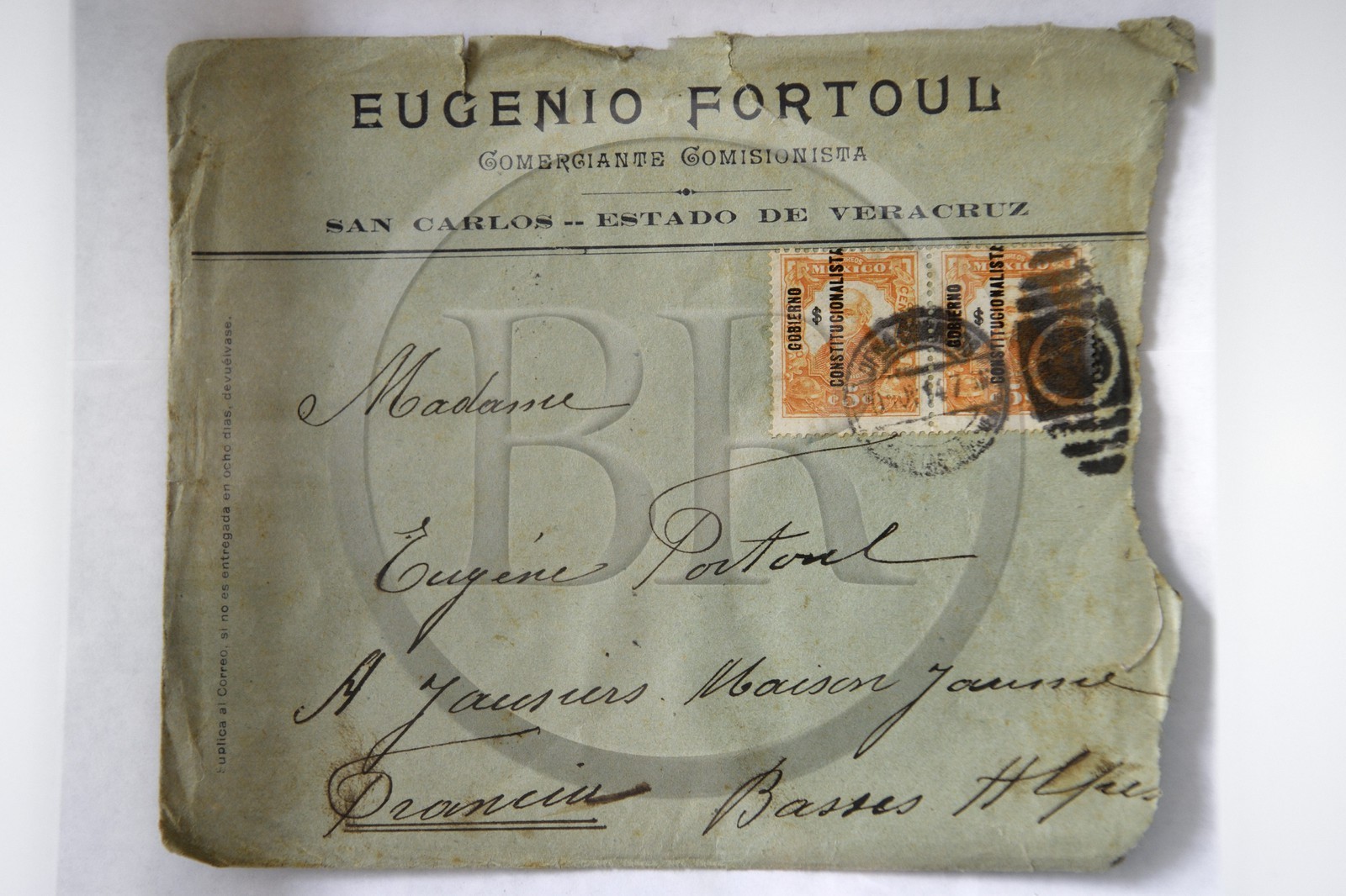 France, Alpes-de-Haute-Provence (04), vallée de l'Ubaye, Jausiers,  Villa mexicaine connue sous le nom de Villa San Carlos, lettre à son épouse d'Eugène Fortoul qui émigra au Mexique au début du XXème siècle