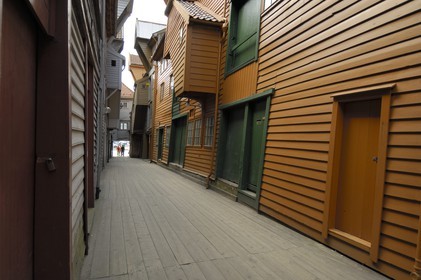 Norvège, comté de Hordaland, Bergen, maisons en bois du quartier de Bryggen, classé Patrimoine Mondial de l'UNESCO, ancien comptoir de la ligue hanséatique (la Hanse)