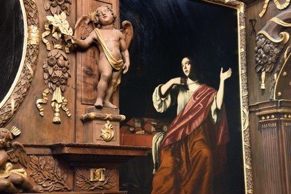 France, Puy-de-Dôme (63), Clermont-Ferrand, rue Pascal, Hotel particulier Martial de Grandseigne, chambre d'apparat au décor du XVIIe siècle, peinture représentant Marie Madeleine repentante qui renonce à la luxure