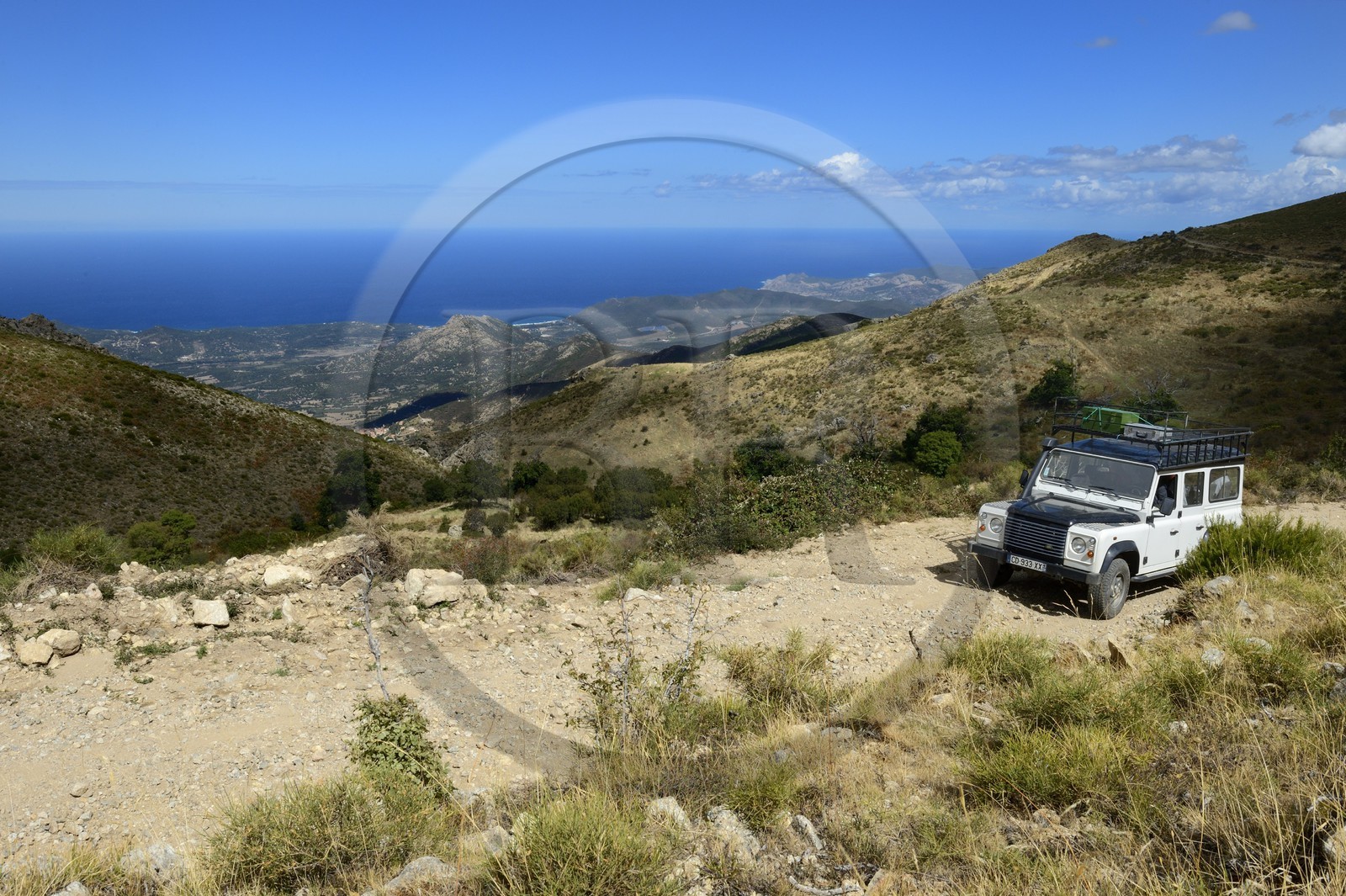 France, Haute-Corse (2B), Balagne, découverte du Giussani en véhicule 4x4 en utilisant une piste vers Bocca di a Battaglia