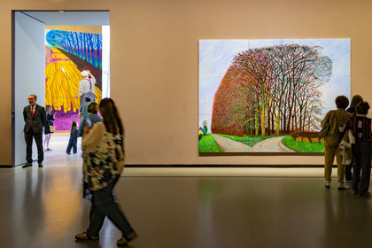 France, Paris (75), Bois de Boulogne, la fondation Louis Vuitton de l'architecte Frank Gehry, exposition David Hockney 25, Bigger Trees nearer Warter, Winter 2008, huile sur 9 toiles