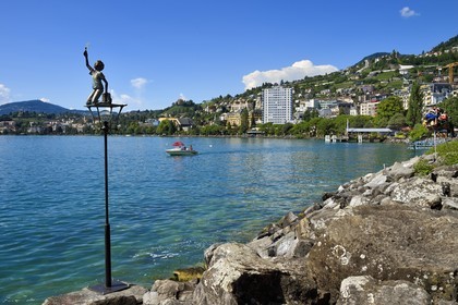 Suisse, Canton de Vaud, Montreux, sculpture d'Art Contemporain sur les berges du Lac Léman,