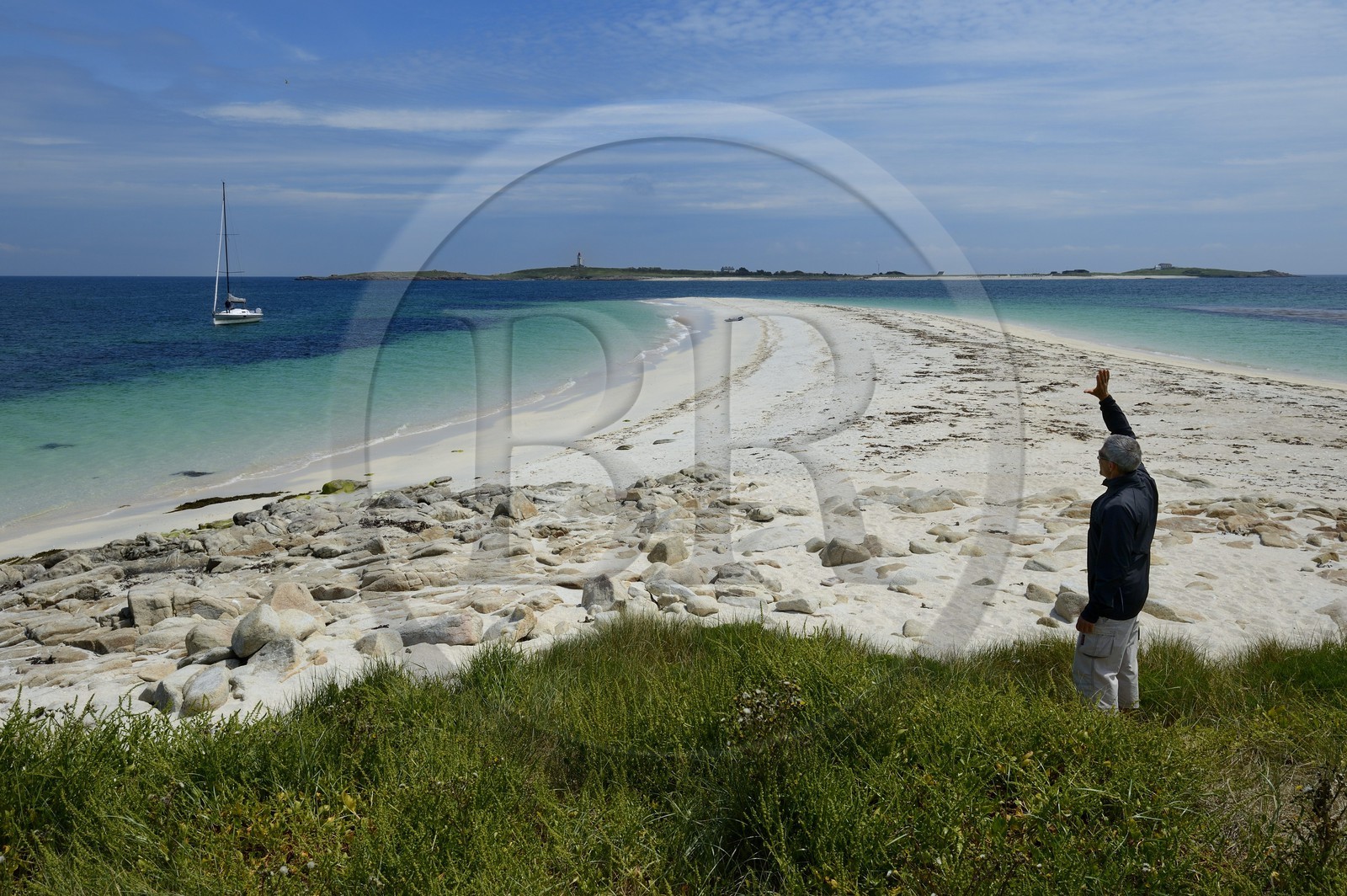 France, Finistère (29), La Foret Fouesnant, archipel des Glénan, la banc de sable fin de l'Ile de Guiriden