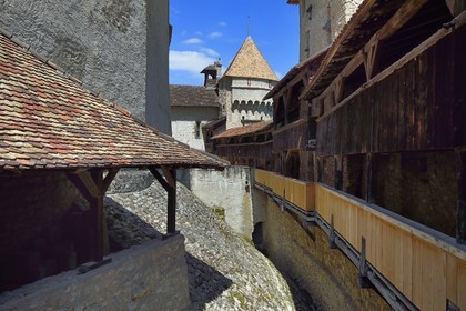 Suisse, Canton de Vaud, Veytaux, chateau Chillon sur les rives du lac Léman, une des quatre cours, la cour de la courtine