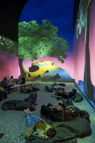 France, Paris (75), Bois de Boulogne, la fondation Louis Vuitton de l'architecte Frank Gehry, exposition David Hockney 25, Hockney Peint l'Opéra, réadaptation musicale et visuelle conçue spécialement pour cette salle à partir de ses dessins et décors pour différents opéras