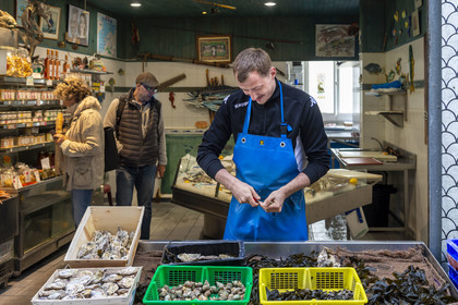 France, Ille-et-Vilaine (35), Côte d'Emeraude, Saint-Malo intra-muros, la Poissonnerie Guinemer dans la rue de l'Orme