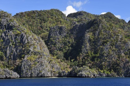 Philippines, Calamian Islands dans le nord de Palawan, Coron Island Natural Biotic Area, murs géants des falaises de calcaire du Permien d'origine jurassique
