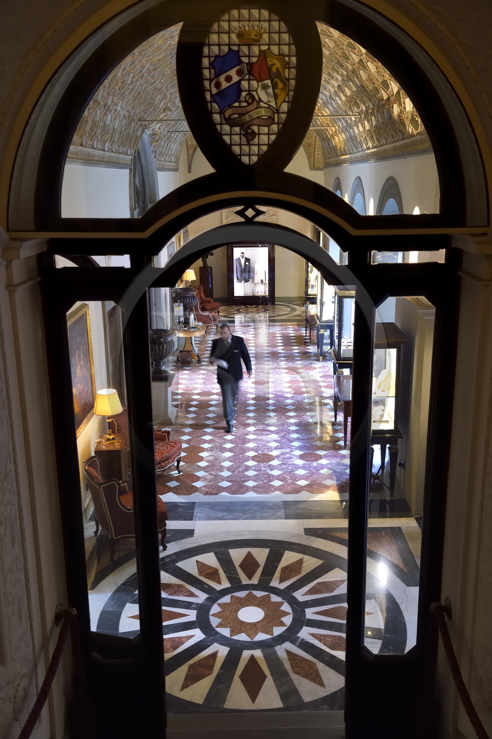 Italie, Toscane, Florence, centre historique classé Patrimoine Mondial de l'UNESCO, Palazzo Della Gherardesca, palace 5 étoiles Four Seasons Hotel Firenze, le lobby