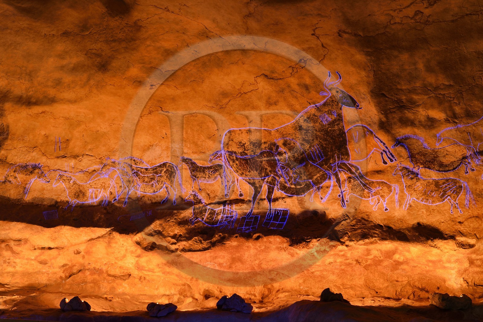 France, Dordogne (24), Perigord Noir, vallée de la Vézère, Thonac, Le Thot, reproduction partielle de la grotte de Lascaux avec éclairage en lumière noire
