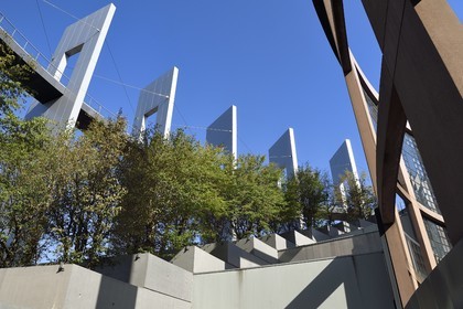 France, Bas-Rhin (67), Strasbourg, quartier européen, le Parlement européen, batiment Louise-Weiss, sommet de la tour