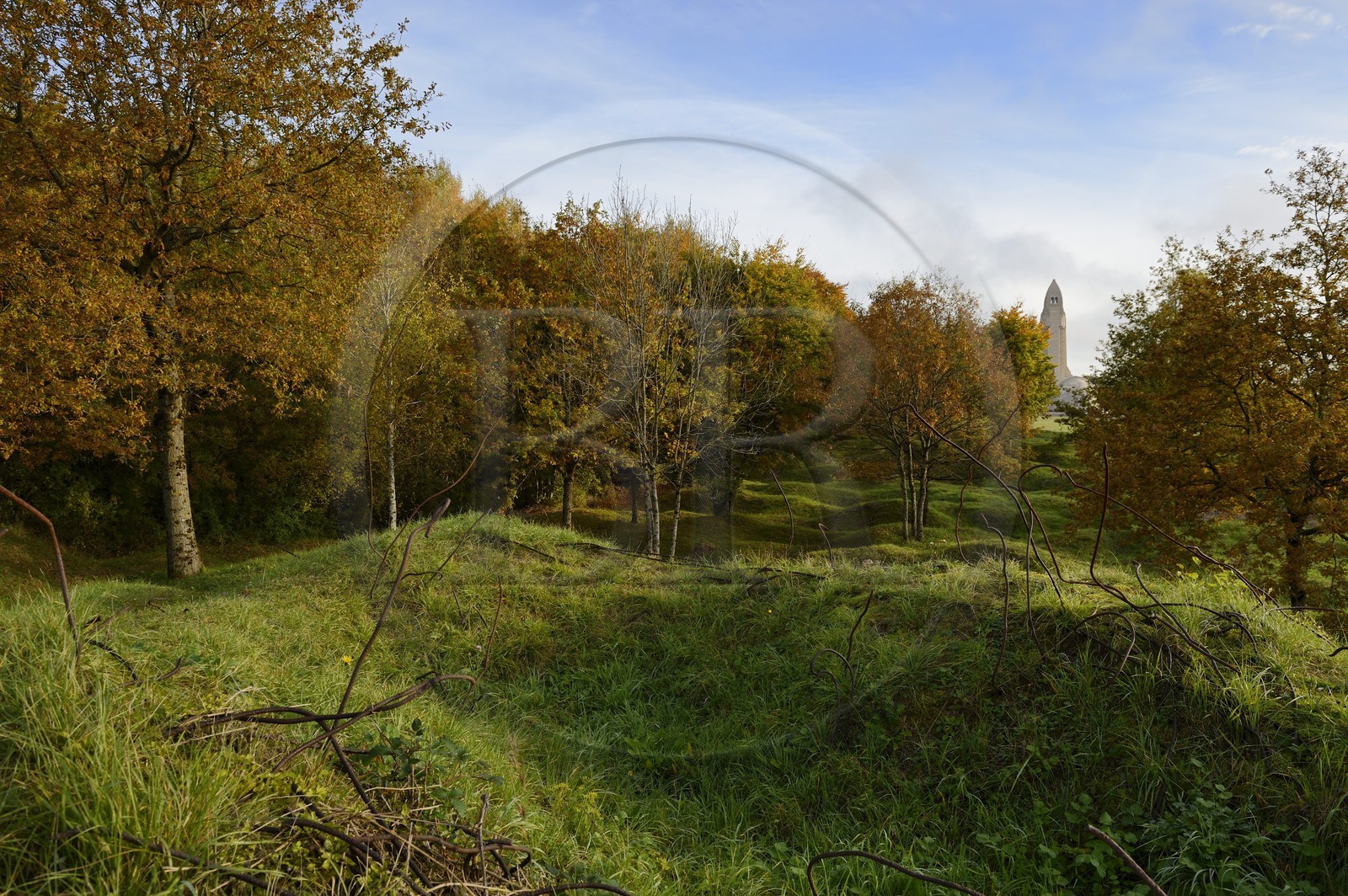 France, Meuse (55), Douaumont, paysage marqué par les trous d'obus encore un siècle après la bataille de Verdun, ouvrage de Thiaumont en bordure de l'ossuaire de Douaumont
