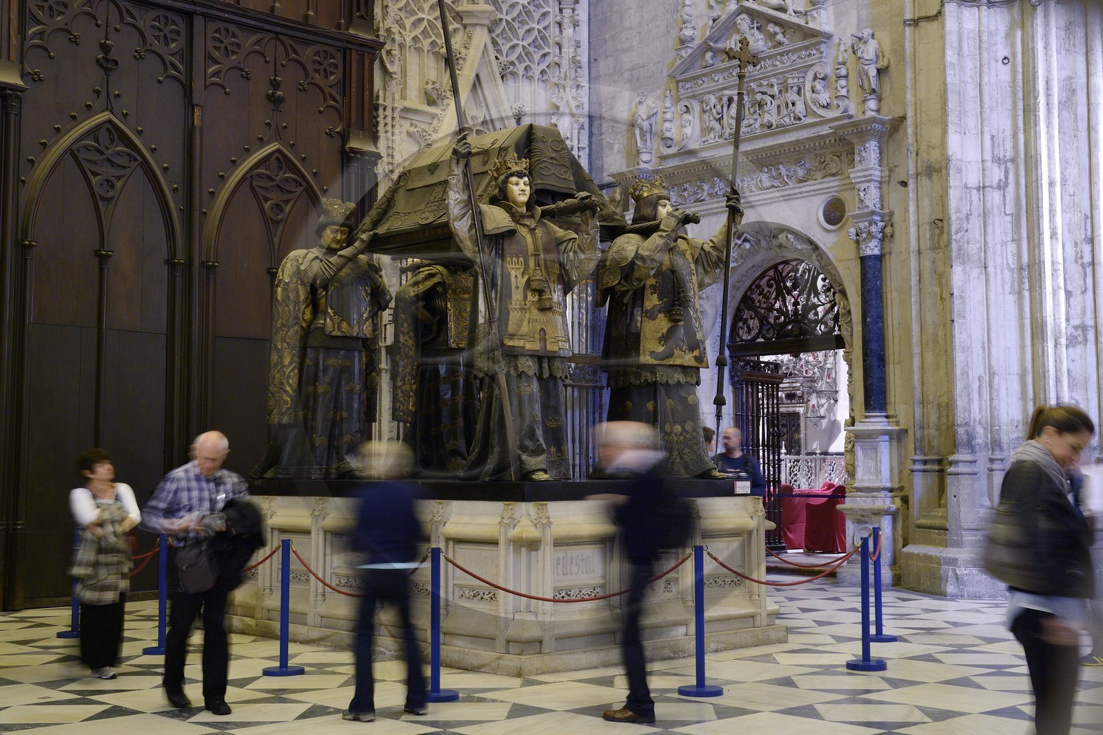 Espagne, Andalousie, Séville, la cathédrale, classé Patrimoine Mondial de l'UNESCO, mausolé de Christophe Colomb (mausoleo de Colon)