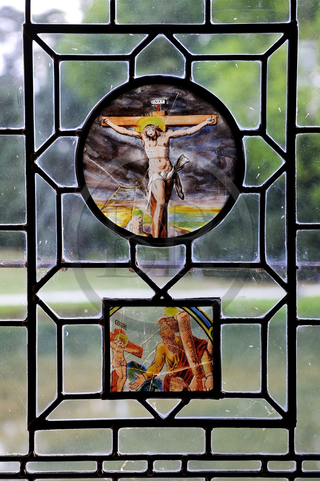 France, Indre-et-Loire (37), Vallée de la Loire classée Patrimoine Mondial de l' UNESCO, château d' Azay-le-Rideau, vitraux du salon de Billancourt