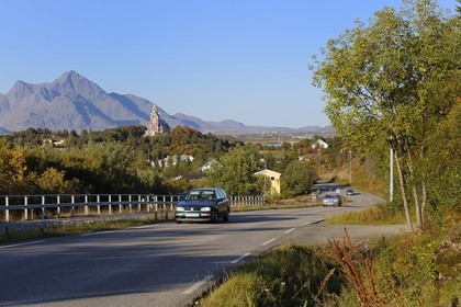 Norvège, Nordland, Iles Lofoten, église de Borge dans l'ile de Vestvagoy