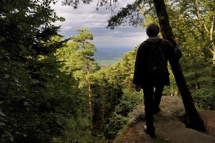 France, Bas-Rhin (67), le Mont Saint-Odile, vue depuis un rocher en bordure du mur païen