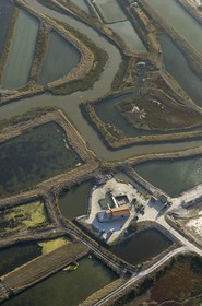 France, Charente-Maritime (17), Ile de Ré, Fier d'Ars, vasières et marais salants (vue aérienne)